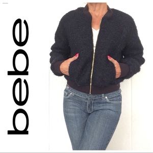 NWT BEBE BOMBER EYELASH JACKET LARGE